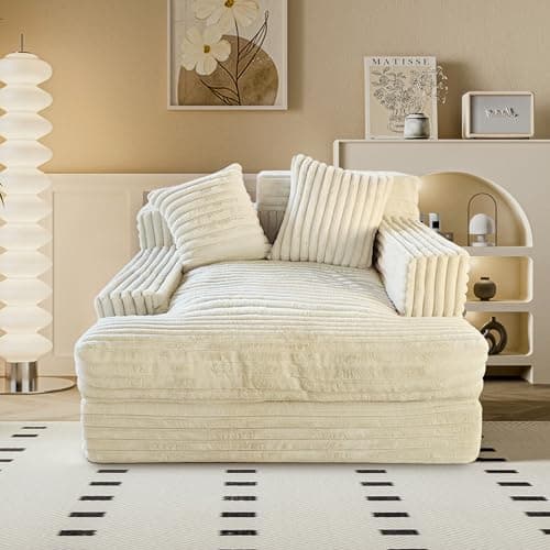 Beige Oversized Chaise Lounge Chair - Large Floor Recliner for Living Room and Bedroom