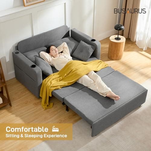 3-in-1 Full Size Grey Sleeper Sofa Bed with Storage & USB, Living Room & Bedroom Essential