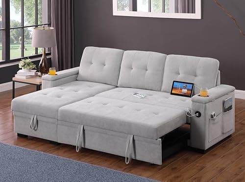 Eafurn 4-in-1 L-Shaped Sectional with Pullout Bed and USB Ports