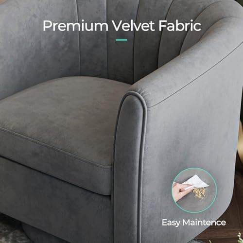 LINSY Gray Velvet Swivel Chair with Ottoman, Modern Comfy Living Room Armchair