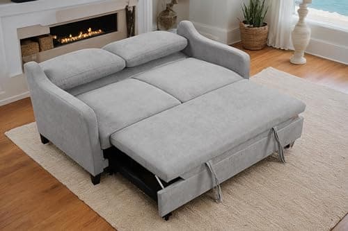 69" Queen Size Grey Convertible Sofa Bed with Adjustable Backrest