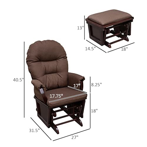 HOMCOM Brown Glider Rocking Chair with Ottoman and Thick Cushion