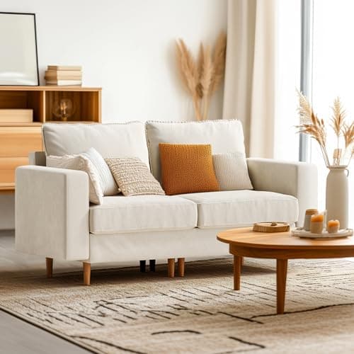 Pamapic Cream Deep Velvet 2 Seater Love Seat Sofa