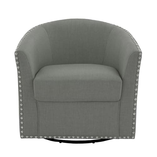 Flax Brown UIXE 360° Swivel Barrel Chair Set (2)fabric Living Room, Bedroom