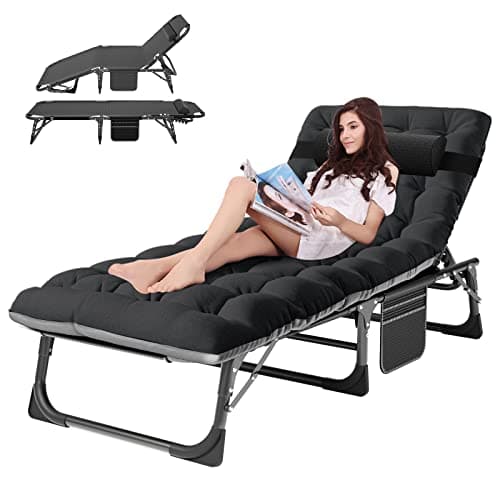 ABORON Heavy Duty Outdoor 5-Position Folding Lounge Chair with Pad