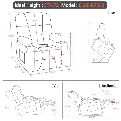Large Power Lift Recliner Chair with Massage, Heat for Big and Tall Elderly - Grey