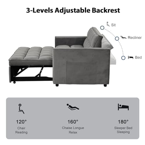 Modern Gray Convertible Sofa Bed with Multi-Functional Sleeper Couch, Pull Out Bed, and Chaise Lounge