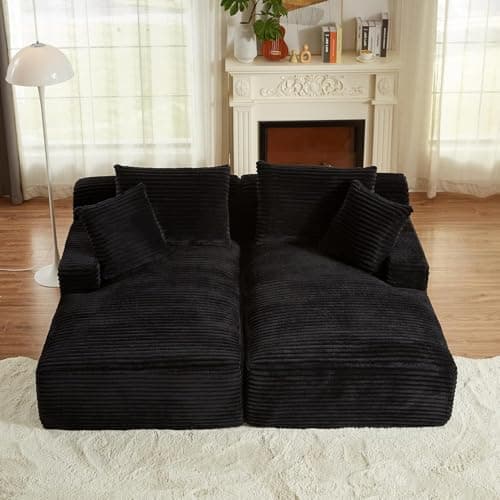 Oversized Pink Corduroy Chaise Lounge Chair with Recliner & Throw Pillows