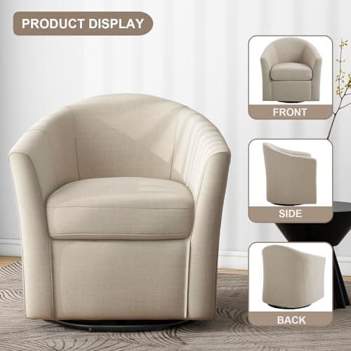 Flax Brown UIXE 360° Swivel Barrel Chair Set (2)fabric Living Room, Bedroom