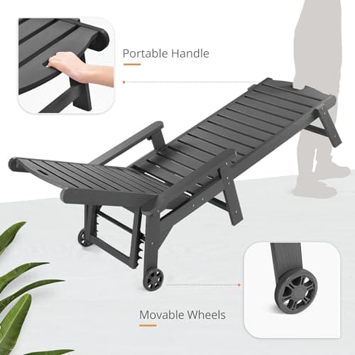 LUE BONA Dark Gray 79'' Oversized 5 Positions Poolside Chaise Lounge Chair Set