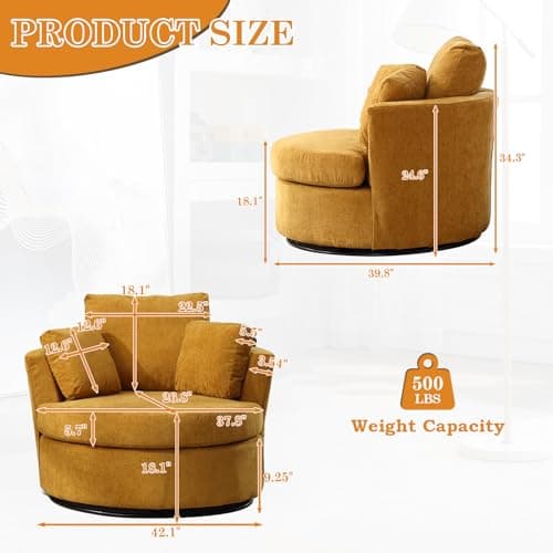 JEEOHEY 40" Chenille Swivel Chair Set, Modern 360° Nursery, Living Room Chair (Yellow)