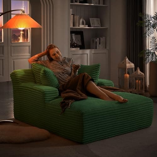 49.2" Full Foam Oversized Chaise Lounge Chair, Cozy Corduroy Upholstered Sleeper Sofa