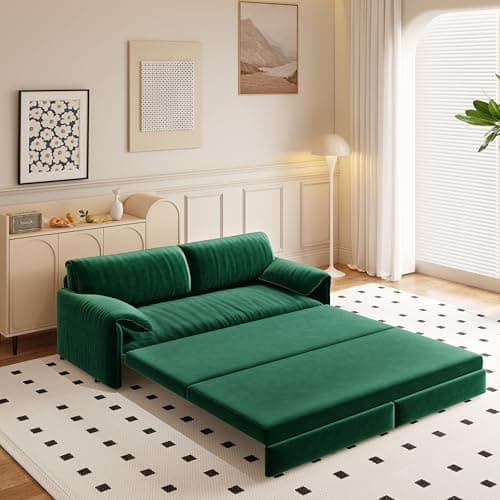 70.1" Queen Size 3-in-1 Convertible Futon Sofa Bed with Cushion Armrest, Modern Velvet Beige Couch for Living Room and S