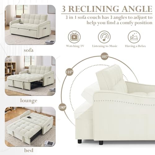 Modern Velvet Sleeper Sofa Couch with Type C, USB Port and Pull Out Bed