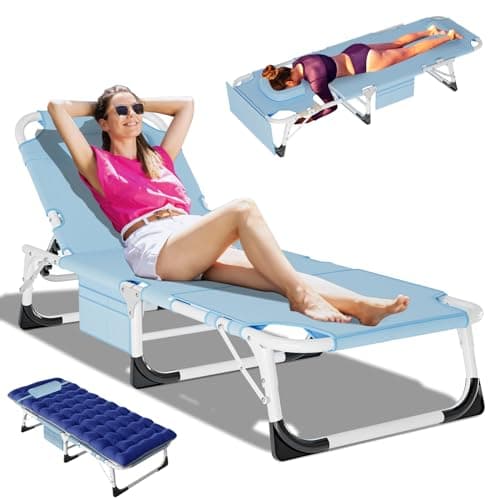 DoCred Heavy Duty Adjustable 5-Position Chaise Lounge Chair for Outdoor Sunbathing Beach Pool Lawn Camping