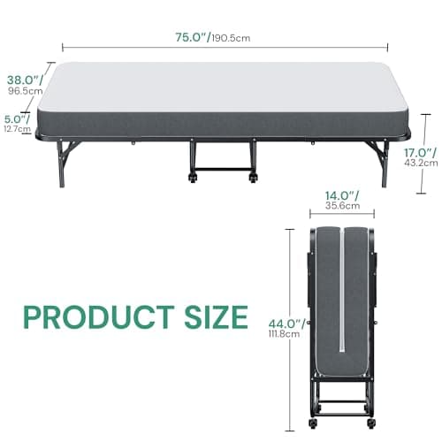Portable Foldable Twin Folding Bed with Memory Foam Mattress for Adults