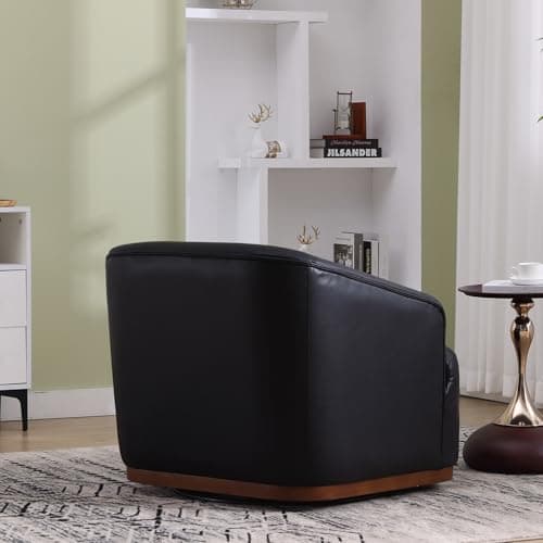 Mid Century Modern Black PU Leather Swivel Chair for Living Room, Office