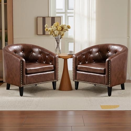 Modern PU Leather Tufted Barrel Chair - Sleek & Premium Living Room & Bedroom Seating