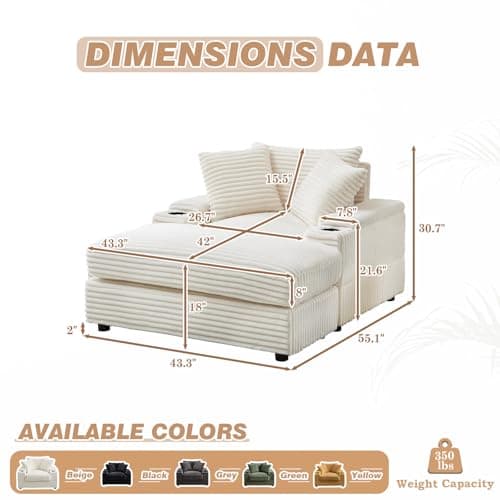 Oversized Chaise Lounge Chair with Ottoman for Indoor Use