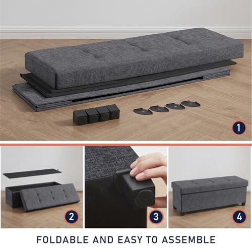Ornavo Home 43 Inch Charcoal Gray Folding Storage Ottoman Bench