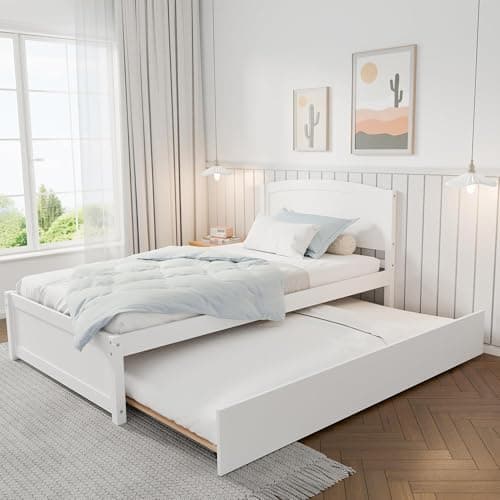 Natural Solid Wood Twin Pull Out Daybed with Trundle and Slat Support