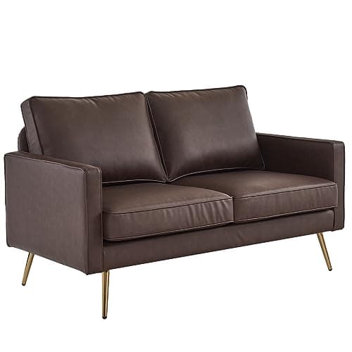 VINGLI Cognac 56" PU Leather 2-Seater Loveseat Sofa