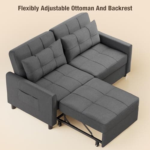 Aiho 58" Loveseat Couch Bed with Separate Ottoman & Adjustable Backrest, Dark Gray