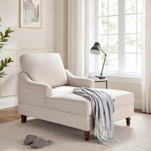 Beige White Adjustable Backrest Chaise Lounge Chair with Armrests