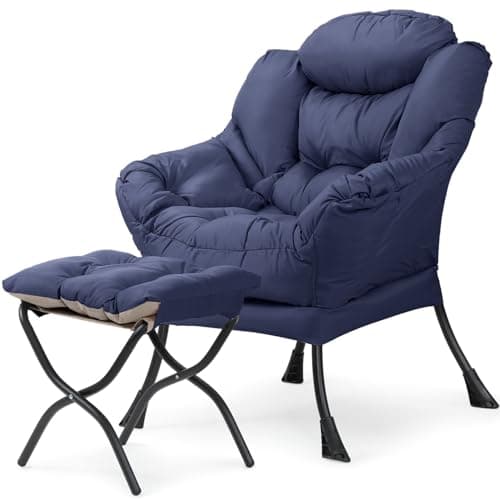 Beige Modern Lounge Chair with Ottoman & Side Pocket (Living Room)