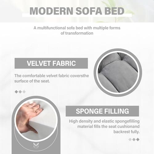 3-in-1 Velvet Convertible Sofa Bed with Storage & USB Port, Gray