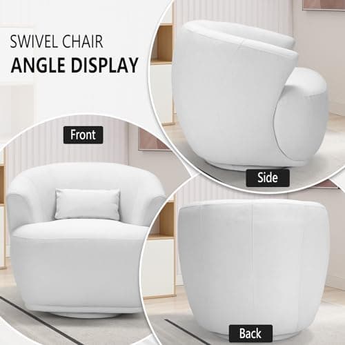 Modern Swivel Boucle Chair, White Fabric Accent Chair for Living Room, Bedroom