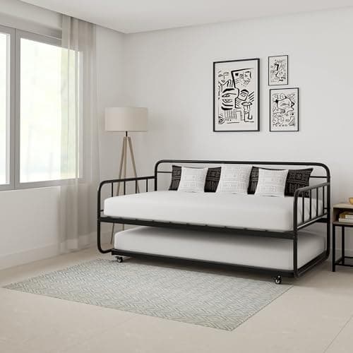 Amazon Basics Twin Daybed Trundle Bed Frame, Black, Easy Assembly, 77.3 x 40 x 35.4 in