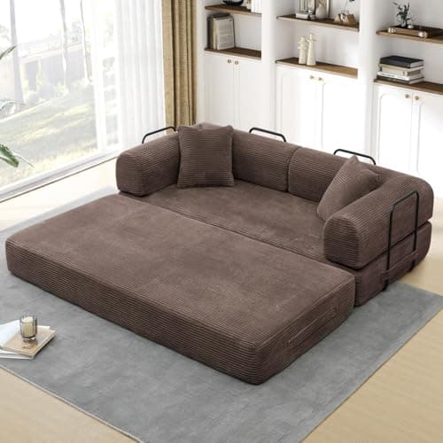 JEEOHEY Convertible Sofa Bed, Queen Size Memory Foam Couch for Living Room & Bedroom, Black