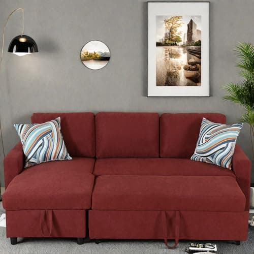 L-Shaped Convertible Sofa Bed with Storage, Black