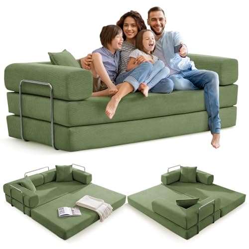 Grey Convertible Sleeper Sofa Bed with Memory FoamMattress&Cylindrical Pillows