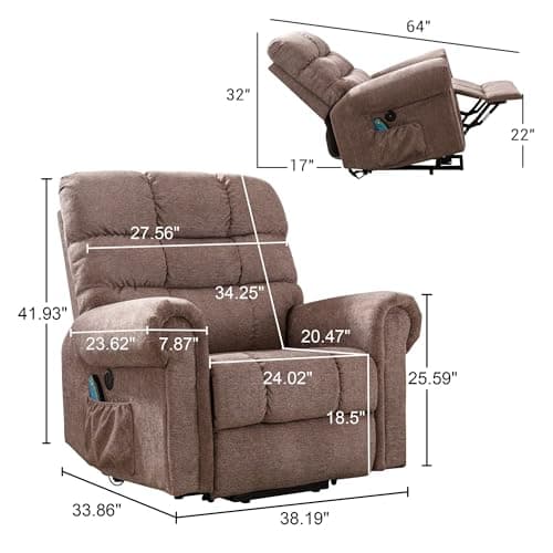 Phoenix Home Electric Recliner Chair with Massage for Elderly, Brown