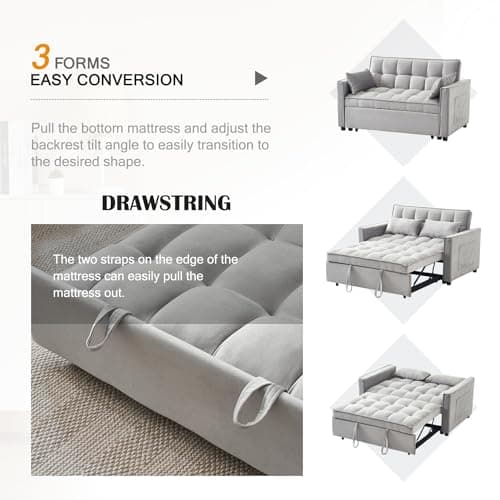 3-in-1 Grey Sleeper Sofa Bed with Adjustable Backrest