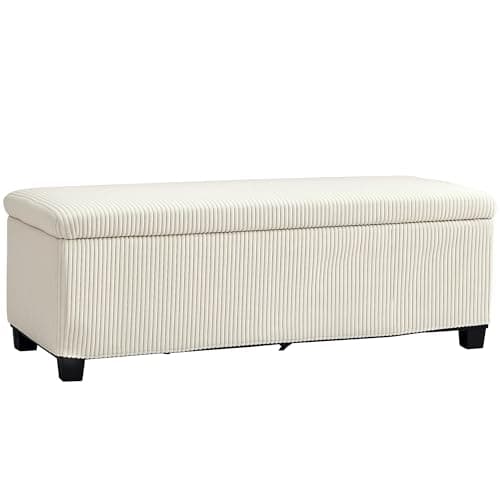 HOMCOM Beige 44-inch Storage Ottoman Bench with Removable Lid