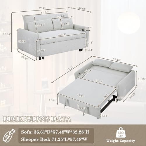 Convertible Sleeper Sofa Bed with USB&Type-C Port