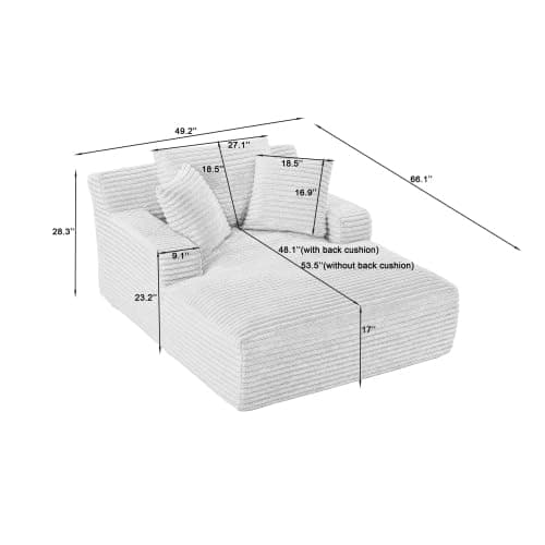 49.2" Full Foam Oversized Chaise Lounge Chair with Cushioned Armrests and Throw Pillows