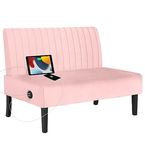 STHOUYN Mini Velvet Armless Loveseat with USB Port for Small Spaces