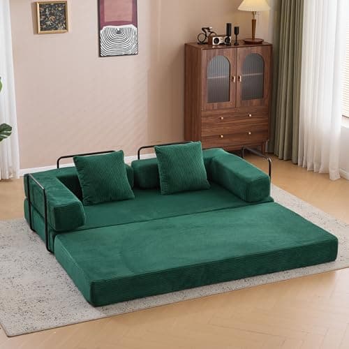 Beige Cylindrical Pillow Convertible Sleeper Sofa Bed