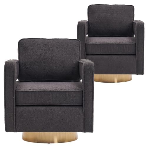 ODUWA Modern Round Boucle Swivel Chair Set of 2, Black Base, Living Room Nursery Comfortable
