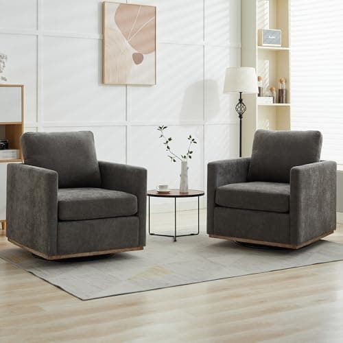 Light Gray Wavy Chenille Swivel Chair - Mid Century Modern Living Room Accent