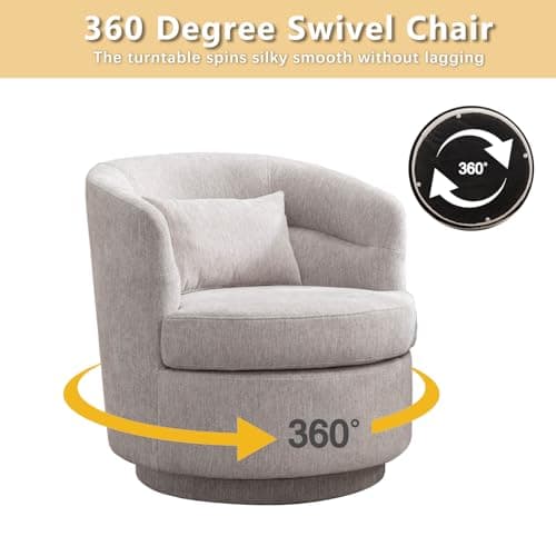 Modern Swivel Barrel Chair with Pillow for Living Room or Bedroom - Grey