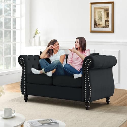 Velvet Chesterfield Sofa with Nailhead Trim, 2 Seater Loveseat for Living Room, Bedroom, Office