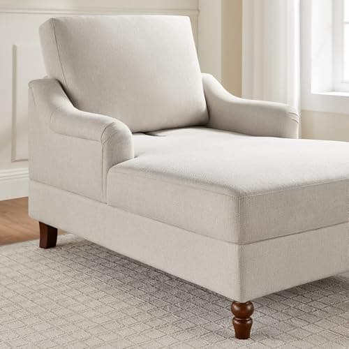 Beige White Adjustable Backrest Chaise Lounge Chair with Armrests