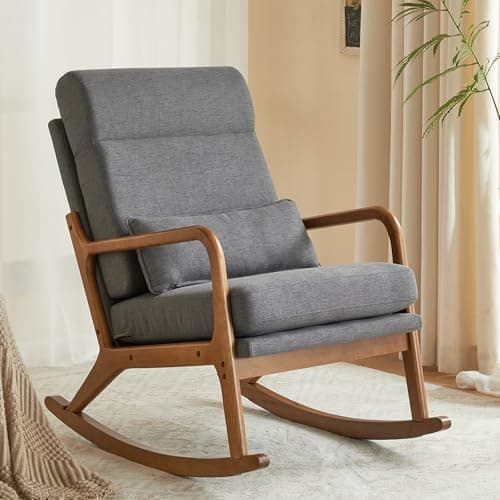 Karl Home Beige Removable Glider Rocking Chair Mid-Century High Backrest