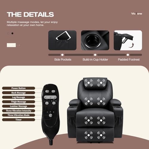 VICTONE Elderly Electric Power Lift Recliner Chair for Living Room with Massage, Side Pockets and Cup Holders