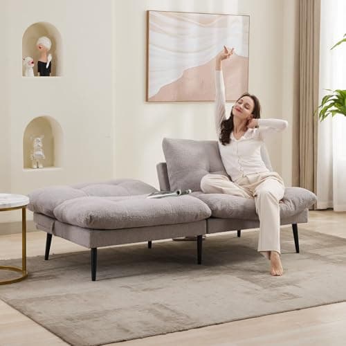 Modern Grey Splitback Futon Sofa Bed with Adjustable Backrest